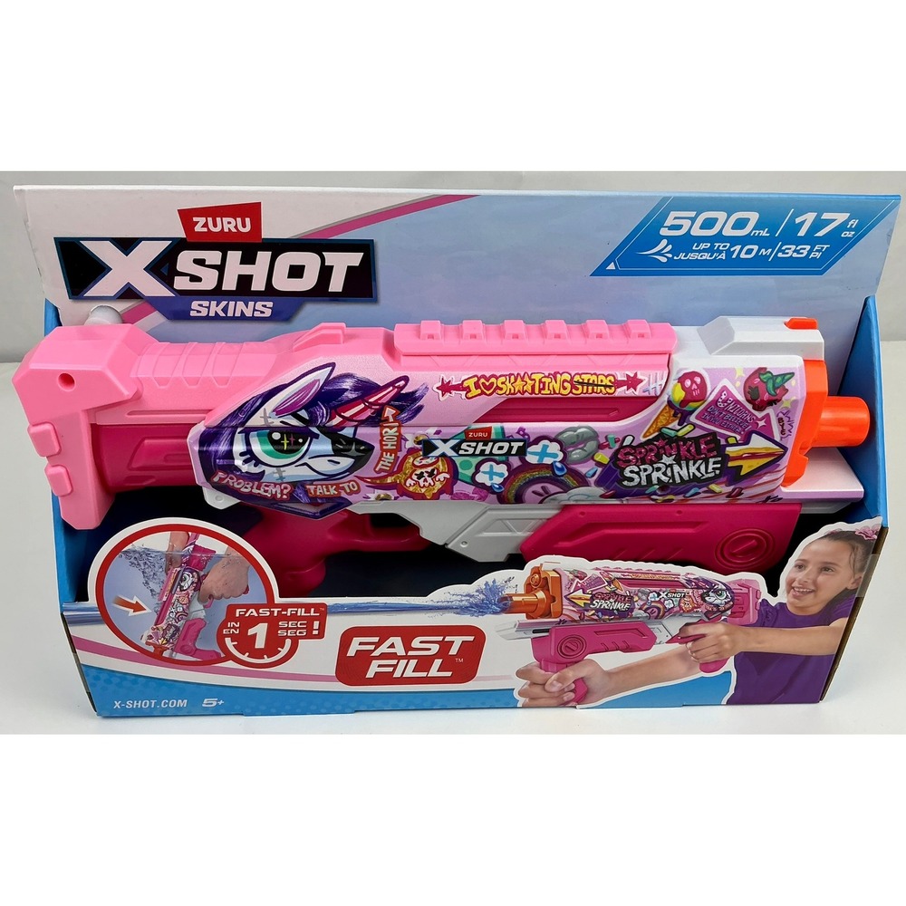 Zuru X Shot Skins Fast Fill Water Blaster Pink Unicorn Sprinke New‎